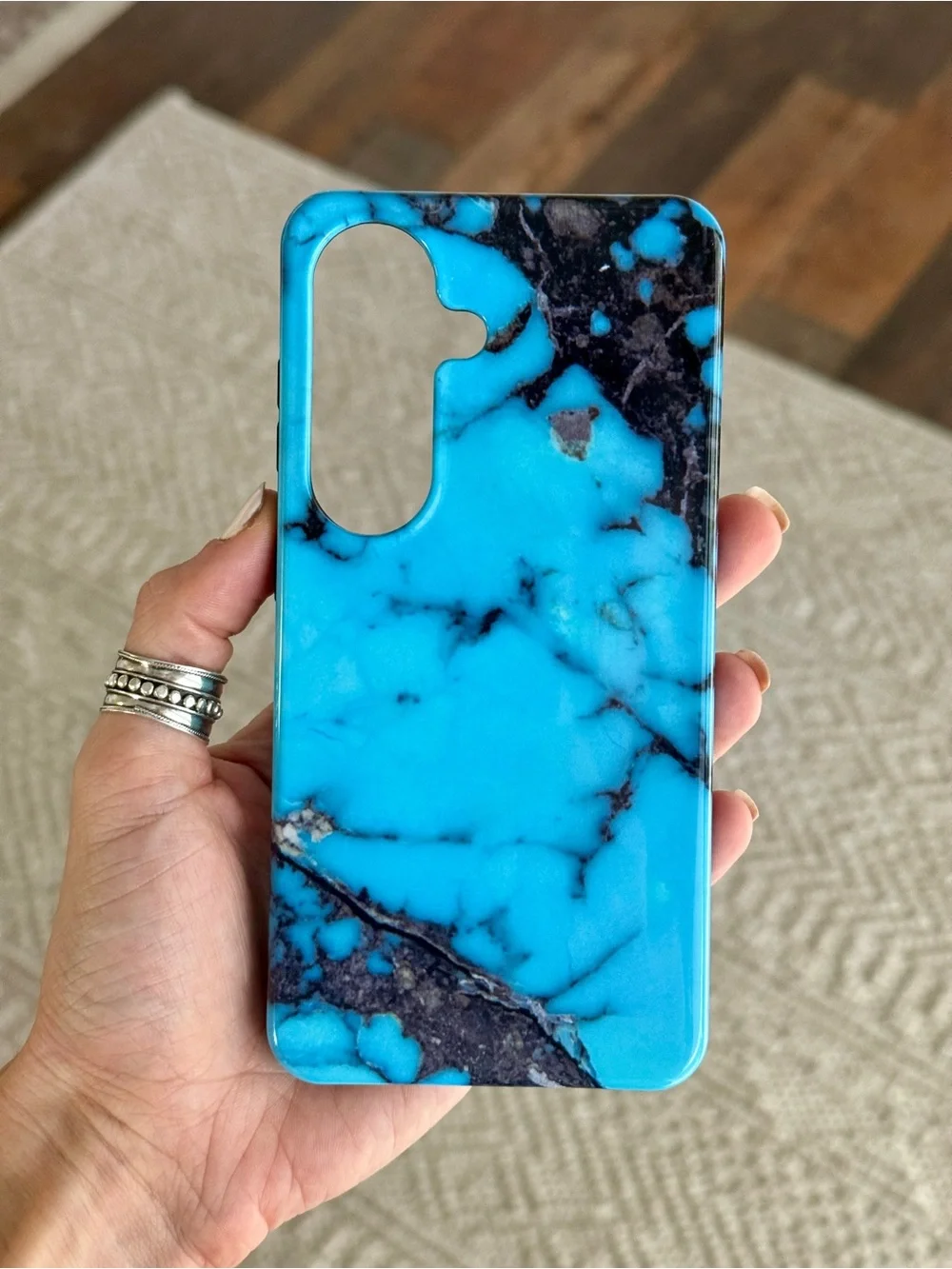 Turquoise Marble Print Protective Phone Case for Galaxy S26 with MagSafe Magnet